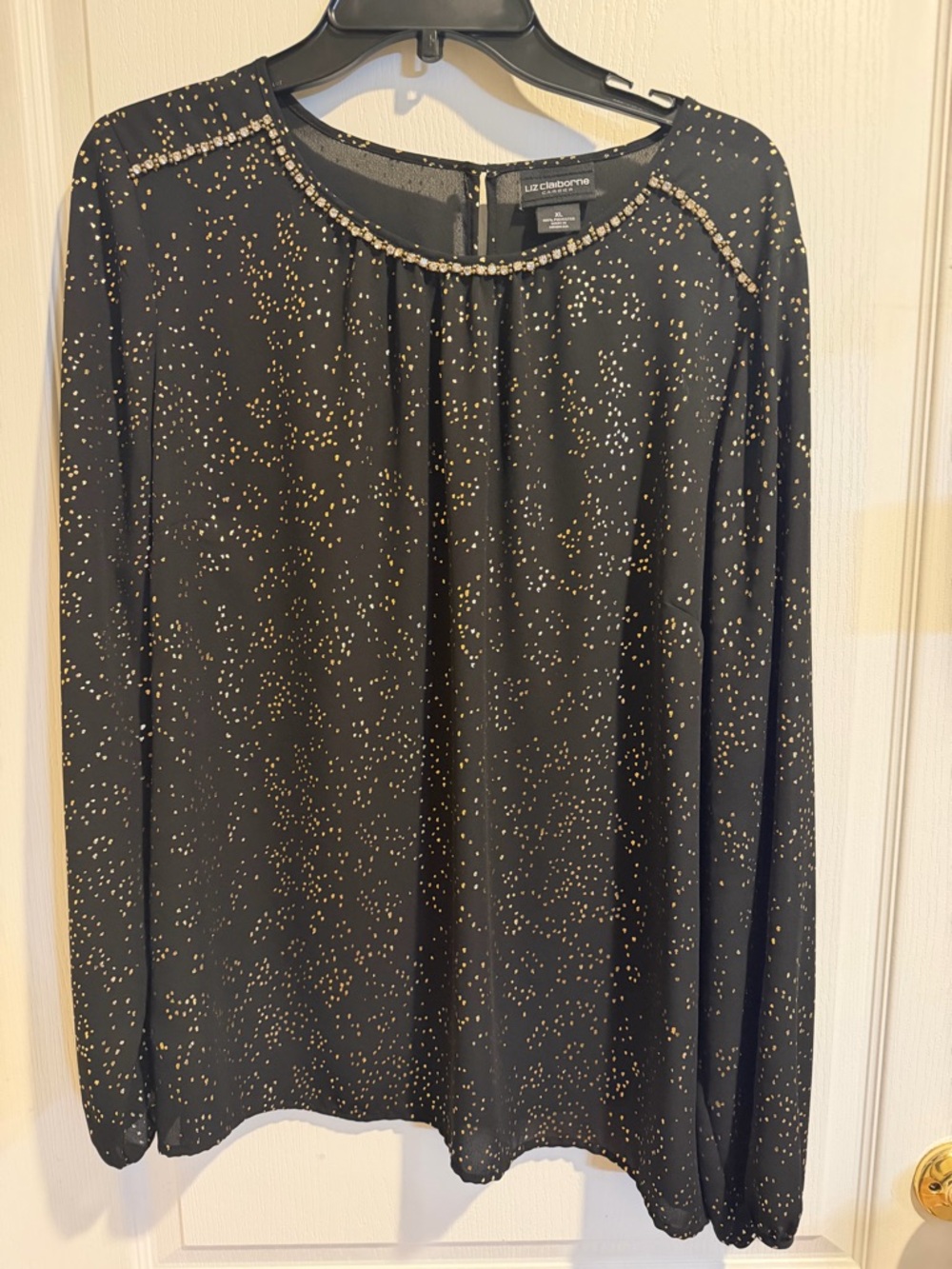 Liz Claiborne Black Long Sleeve Blouse with Gold Speckle